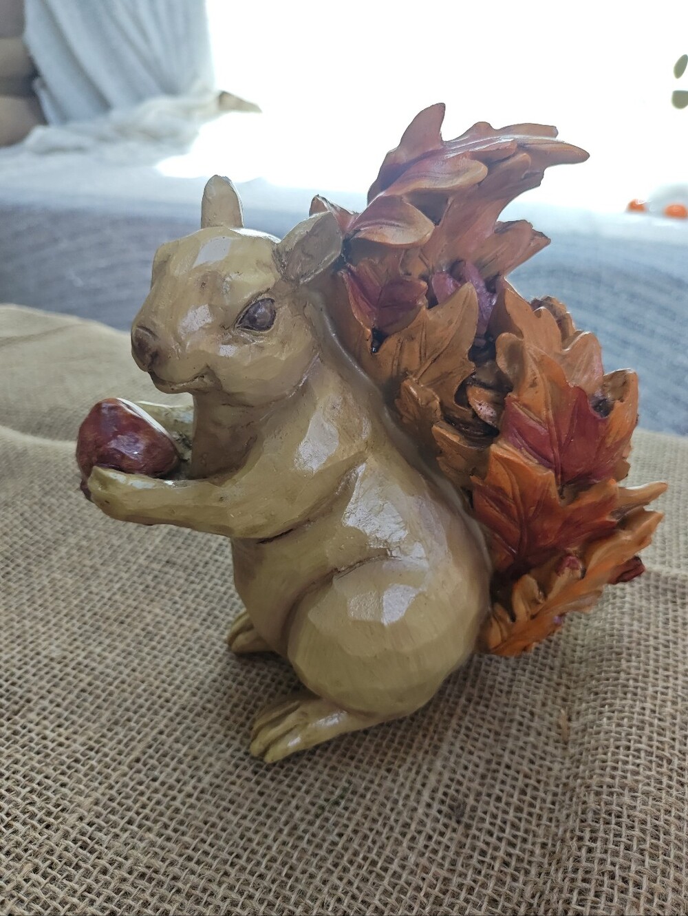 Fall Squirrel Figurine with Autumn Leaf Tail & Acorn Decor